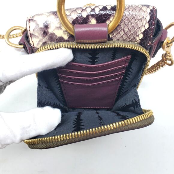 THACKER Farrow Leather Python Embossed Phone Case Crossbody Burgundy Gold - Picture 3 of 10